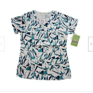 White Swan BIO Womens Size XS Scrub top Beachscape Cotton Multicolor NWT